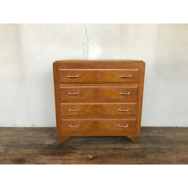 Vintage chest of drawers with wooden compass legs and light oak, 1950s