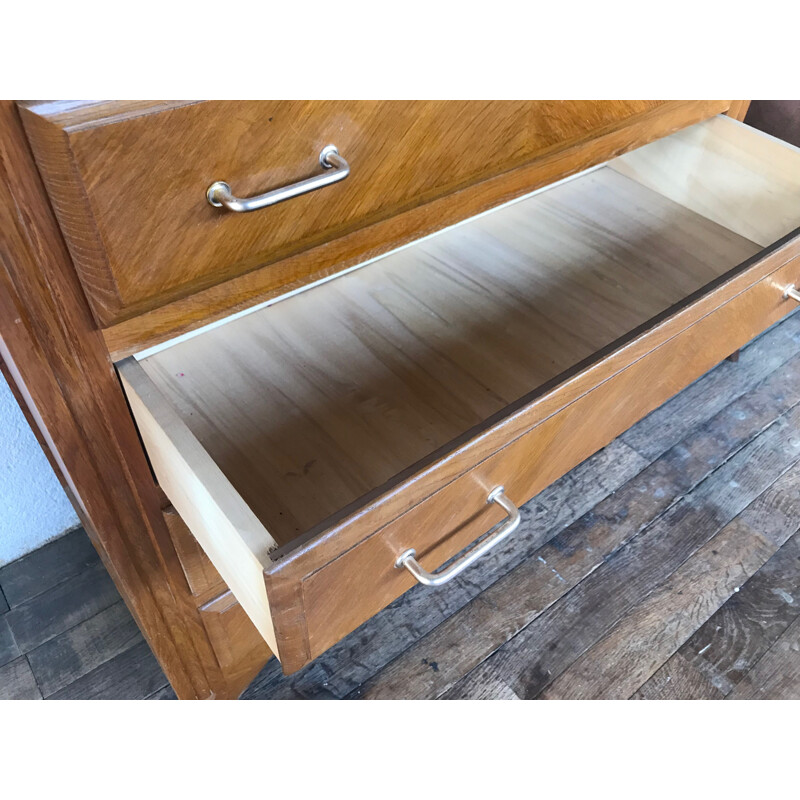 Vintage chest of drawers with wooden compass legs and light oak, 1950s