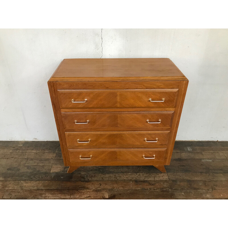 Vintage chest of drawers with wooden compass legs and light oak, 1950s