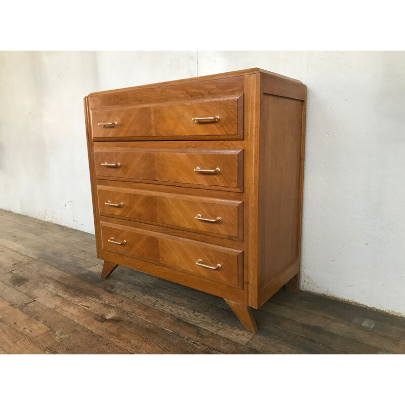 Vintage chest of drawers with wooden compass legs and light oak, 1950s