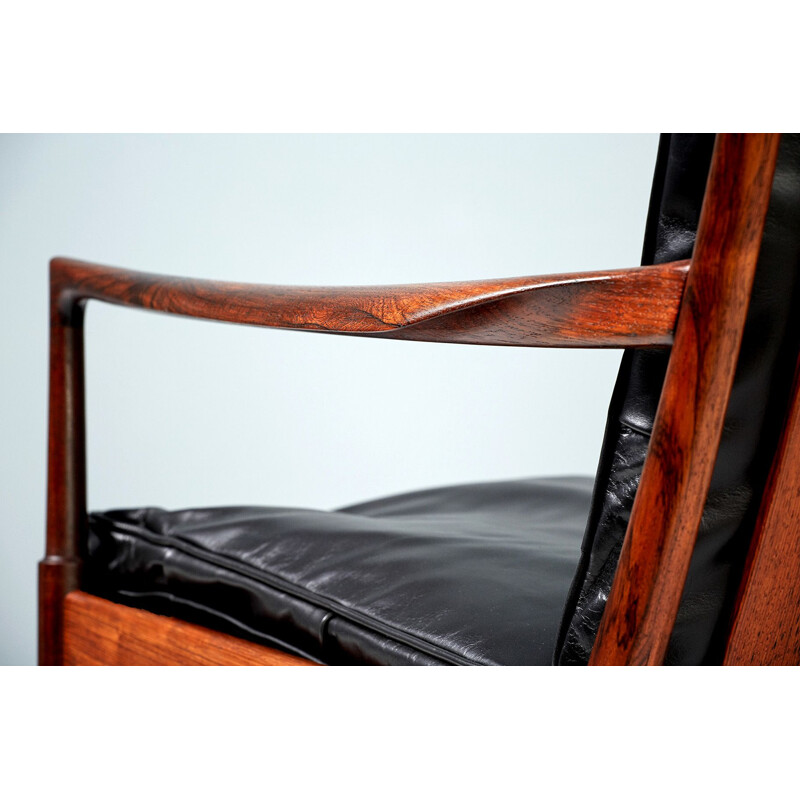 Pair of vintage Samso armchairs in rosewood and leather for Olof Perssons Fatoljindustri, Sweden