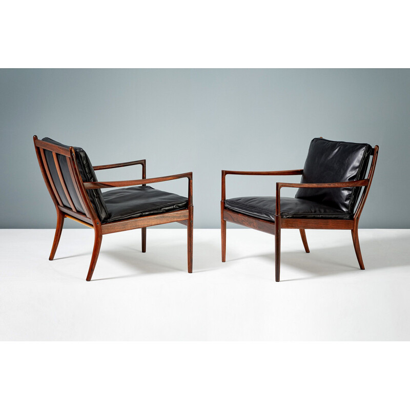 Pair of vintage Samso armchairs in rosewood and leather for Olof Perssons Fatoljindustri, Sweden