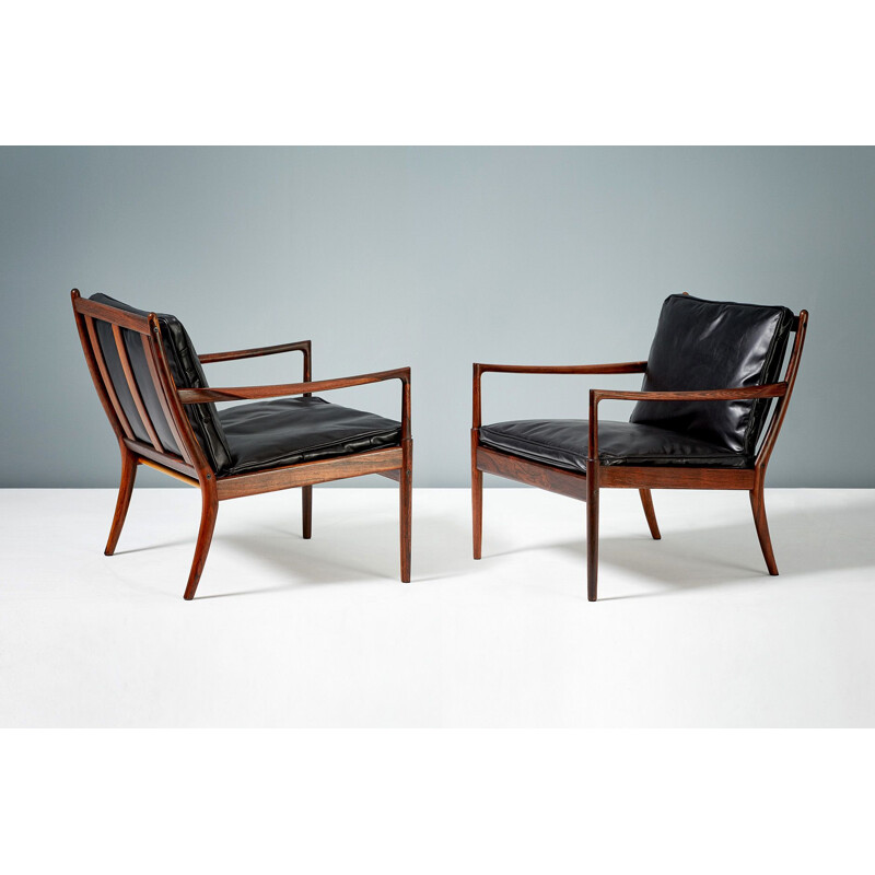 Pareja de sillones Samso vintage en palisandro y cuero para Olof Perssons Fatoljindustri, Suecia