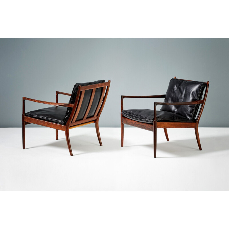 Pair of vintage Samso armchairs in rosewood and leather for Olof Perssons Fatoljindustri, Sweden