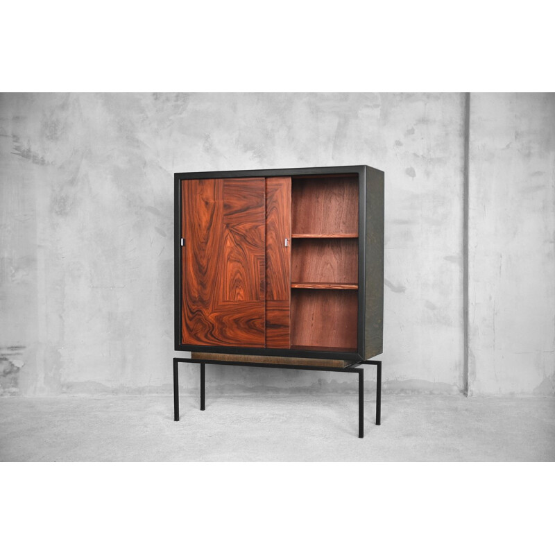 Vintage belgian cabinet in rosewood and walnut 1970s