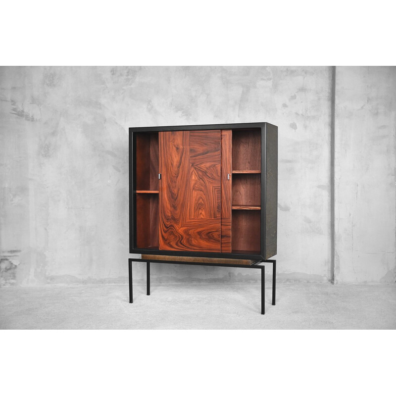 Vintage belgian cabinet in rosewood and walnut 1970s