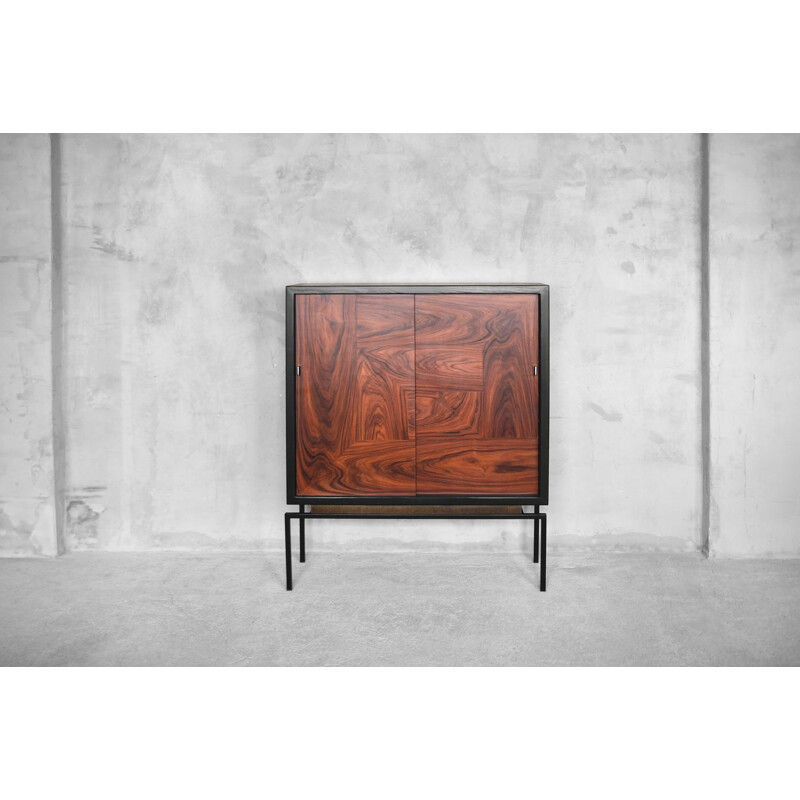 Vintage belgian cabinet in rosewood and walnut 1970s