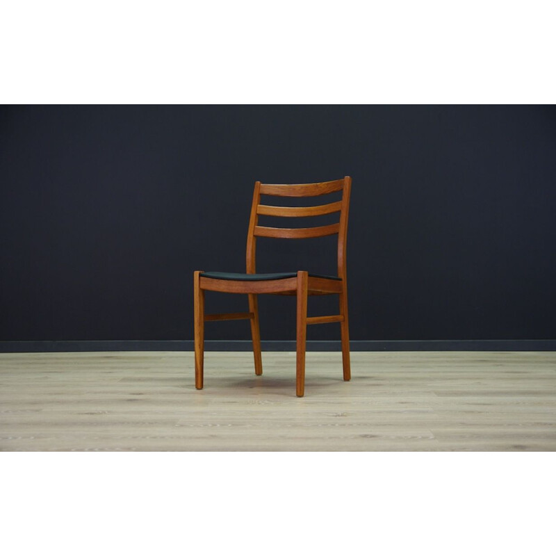 Suite de 4 chaises vintage en simili cuir et hêtre des années 1970