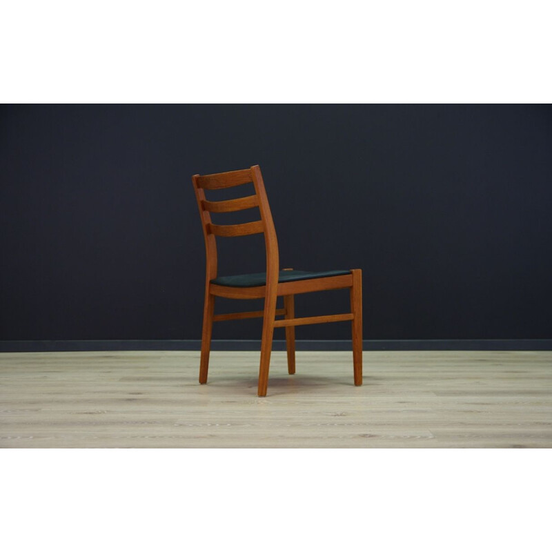 Suite de 4 chaises vintage en simili cuir et hêtre des années 1970
