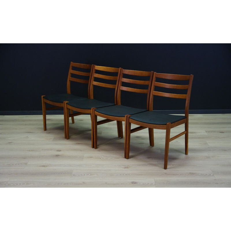 Suite de 4 chaises vintage en simili cuir et hêtre des années 1970