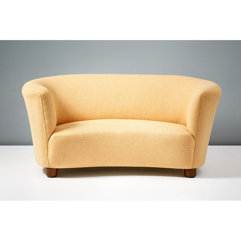 Vintage Danish cabinetmaker curved loveseat, 1940s