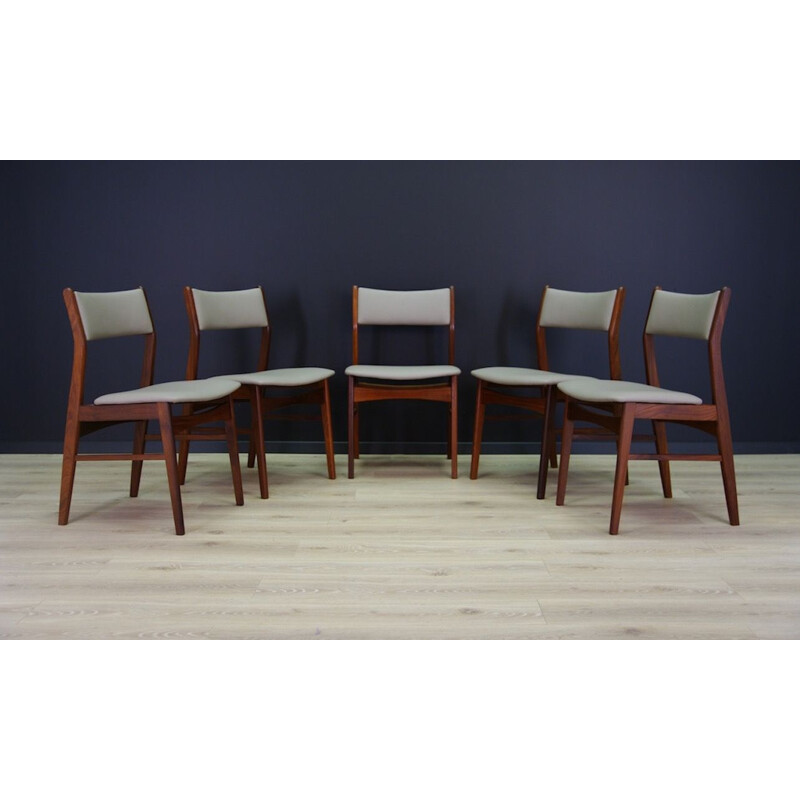 Set of 5 vintage danish chairs in teakwood 1970s