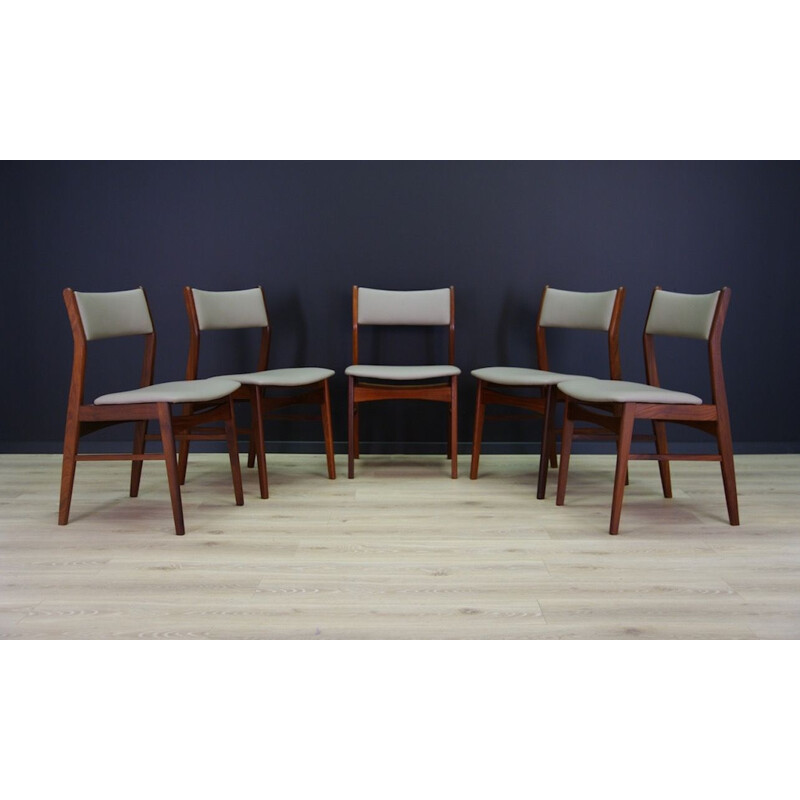 Suite de 5 chaises vintage danoises en bois de teck des années 1970
