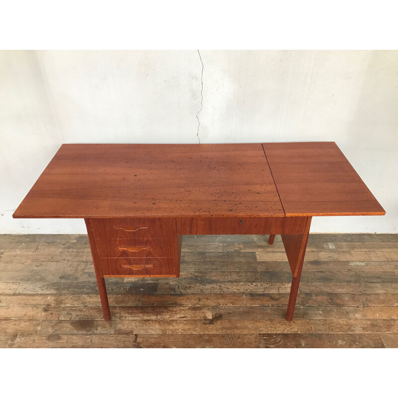 Bureau vintage scandinave en teck avec rallonges 1960