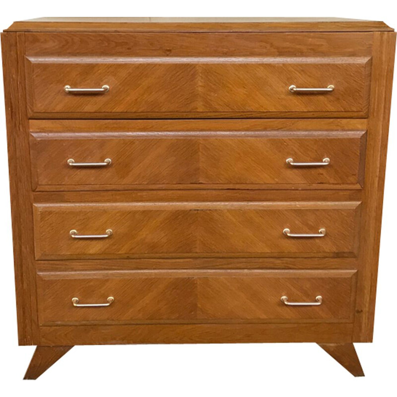 Vintage chest of drawers with wooden compass legs and light oak, 1950s