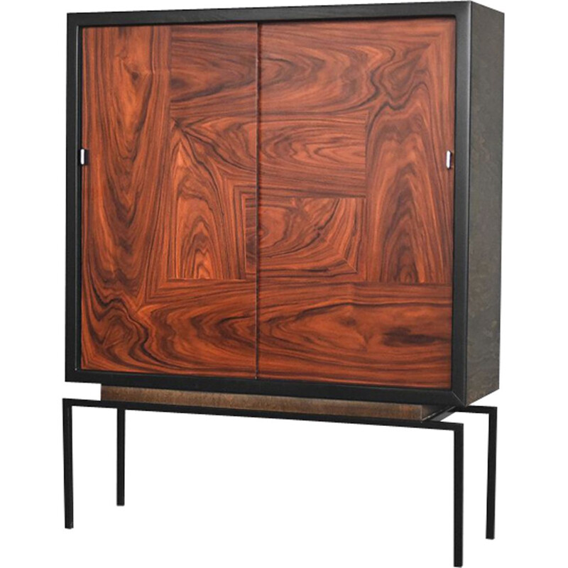 Vintage belgian cabinet in rosewood and walnut 1970s