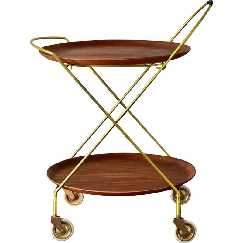 Vintage tray trolley for J.H Fabrikerna in teak and metal 1960s