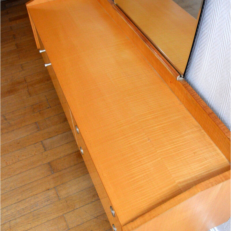 Vintage Dressing table in blond wood with large mirror 1960