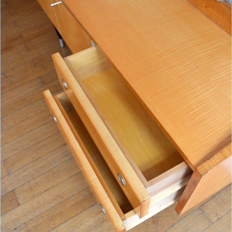 Vintage Dressing table in blond wood with large mirror 1960