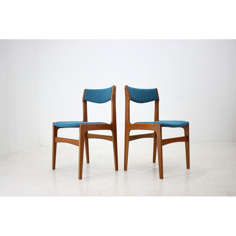 Suite vintage de 6 chaises en teck et tissu bleu, Danemark, 1960