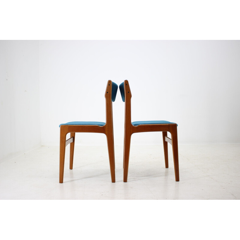 Vintage Set of 6 Dining Chairs in teak and blue fabric, Denmark, 1960s
