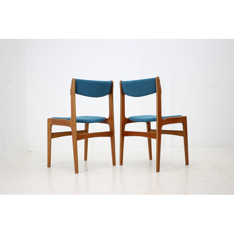 Vintage Set of 6 Dining Chairs in teak and blue fabric, Denmark, 1960s