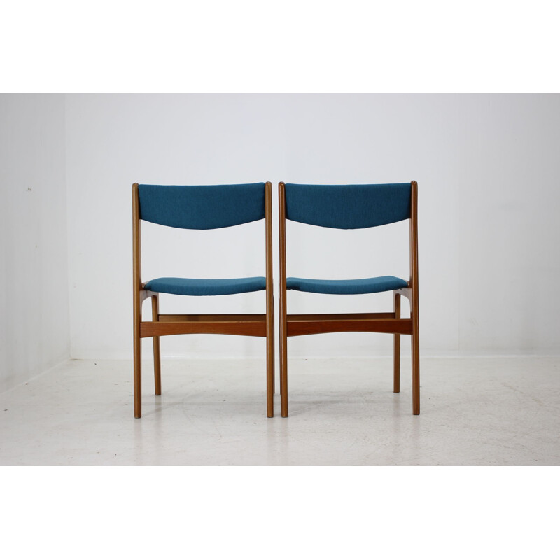 Vintage Set of 6 Dining Chairs in teak and blue fabric, Denmark, 1960s