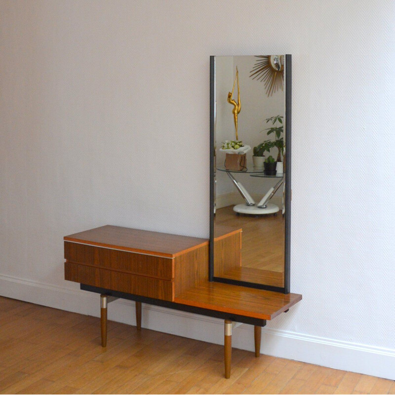 Vintage Dressing Table in wood with large mirror, Belgium, 1960s 1970s