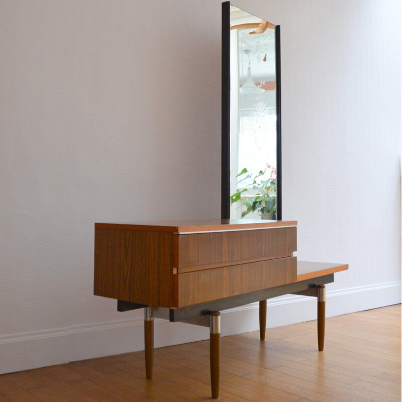 Vintage Dressing Table in wood with large mirror, Belgium, 1960s 1970s