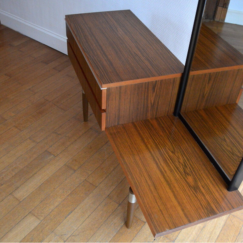 Coiffeuse Vintage ou Meuble d’entrée en bois avec grand miroir, Belgique, 1960 1970