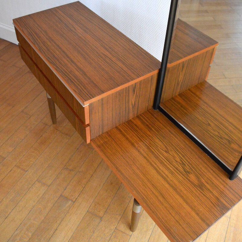 Vintage Dressing Table in wood with large mirror, Belgium, 1960s 1970s