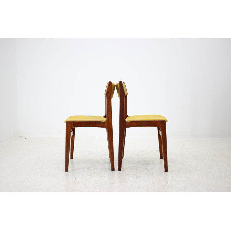 Vintage Set Of 6 Dining Chairs in teak and yellow fabric, Denmark, 1960