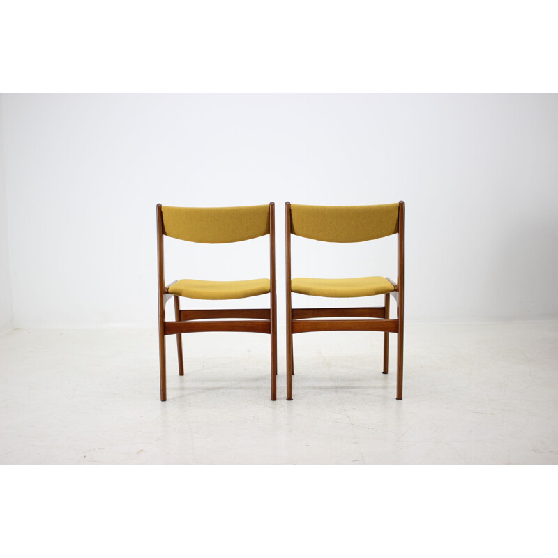 Vintage Set Of 6 Dining Chairs in teak and yellow fabric, Denmark, 1960