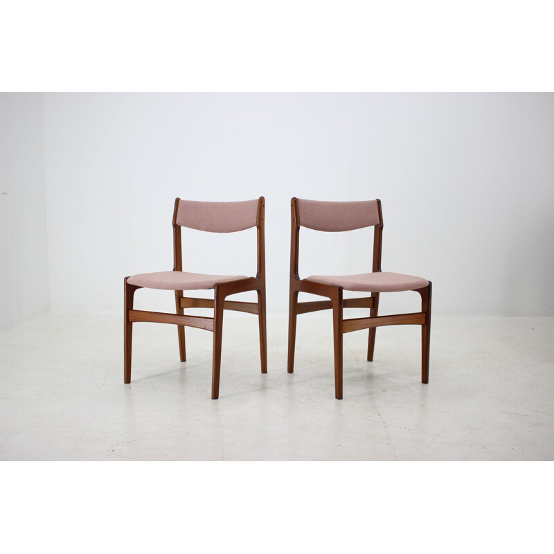 Vintage Set of 4 Dining Chairs in Teak and pink fabric, Denmark, 1960s