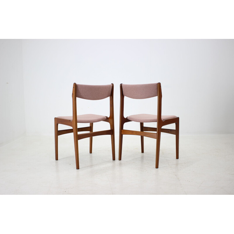 Vintage Set of 4 Dining Chairs in Teak and pink fabric, Denmark, 1960s