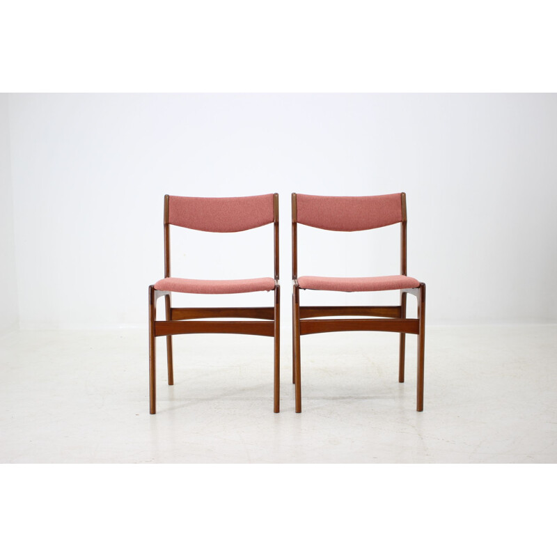 Vintage Set of 4 Dining Chairs in Teak and pink fabric, Denmark, 1960s