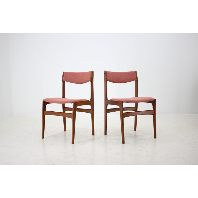 Vintage Set of 4 Dining Chairs in Teak and pink fabric, Denmark, 1960s