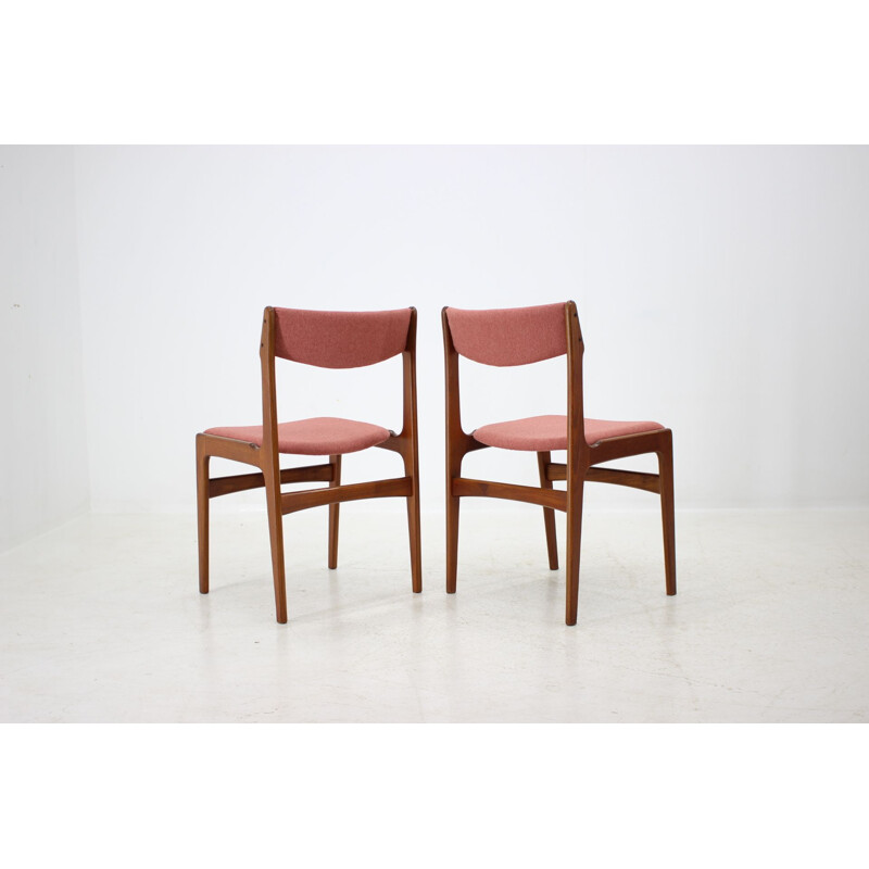 Vintage Set of 4 Dining Chairs in Teak and pink fabric, Denmark, 1960s