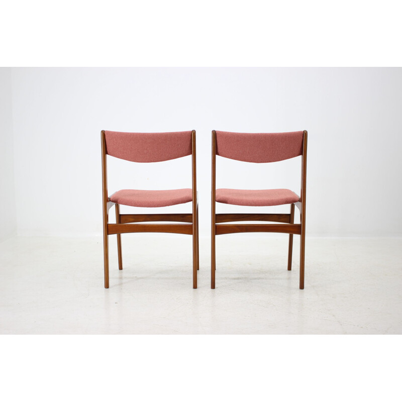 Suite de 4 chaises  vintage en teck rembourrées de tissu rose, Danemark, 1960