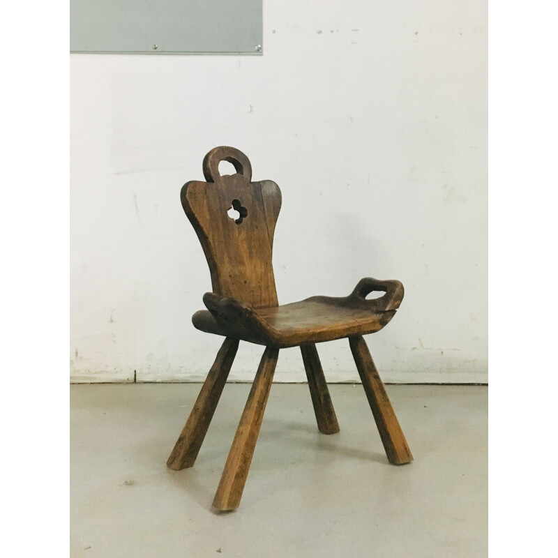 Vintage brutalist solid wood chair, 1950s