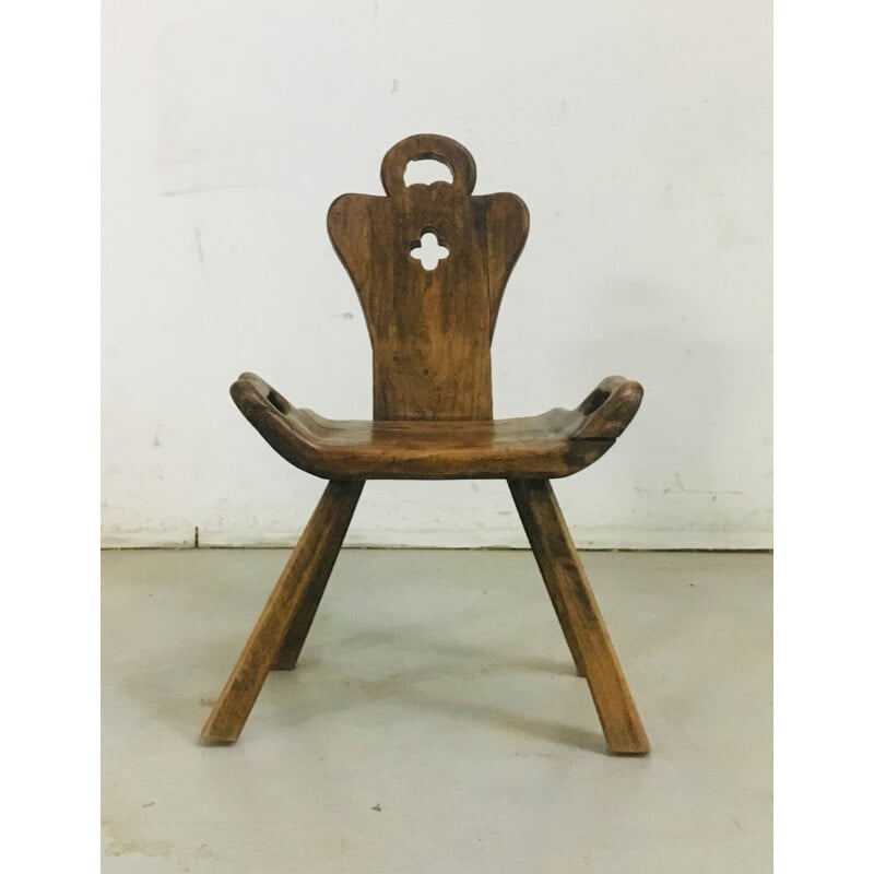 Vintage brutalist solid wood chair, 1950s