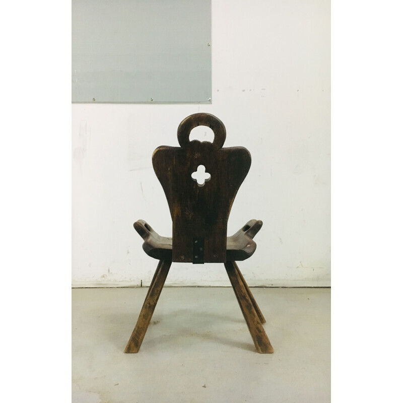 Vintage brutalist solid wood chair, 1950s