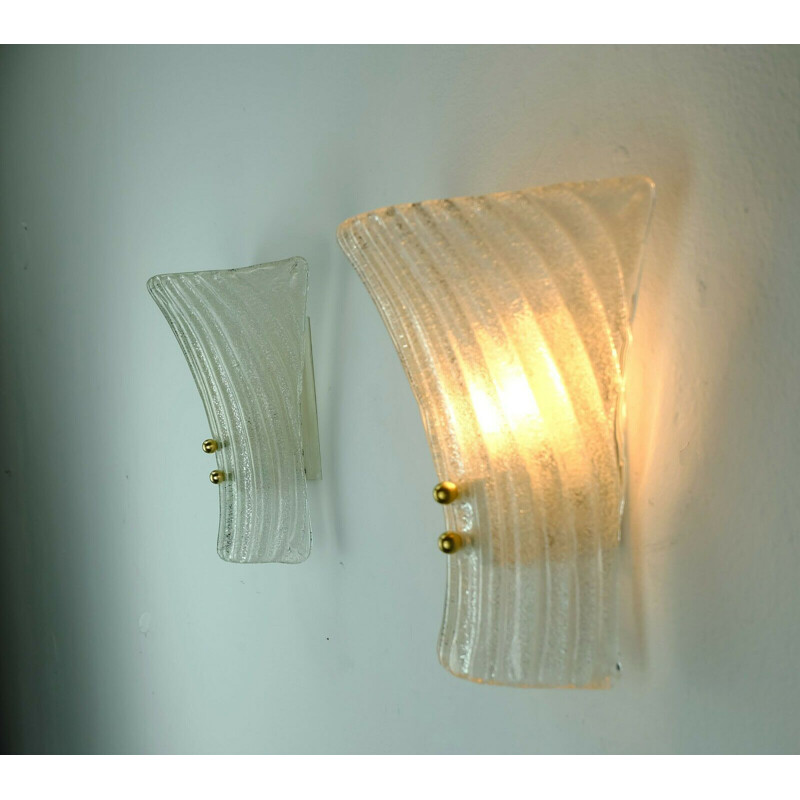 Vintage pair of wall lamps in Murano ice glass, Italy 1960s