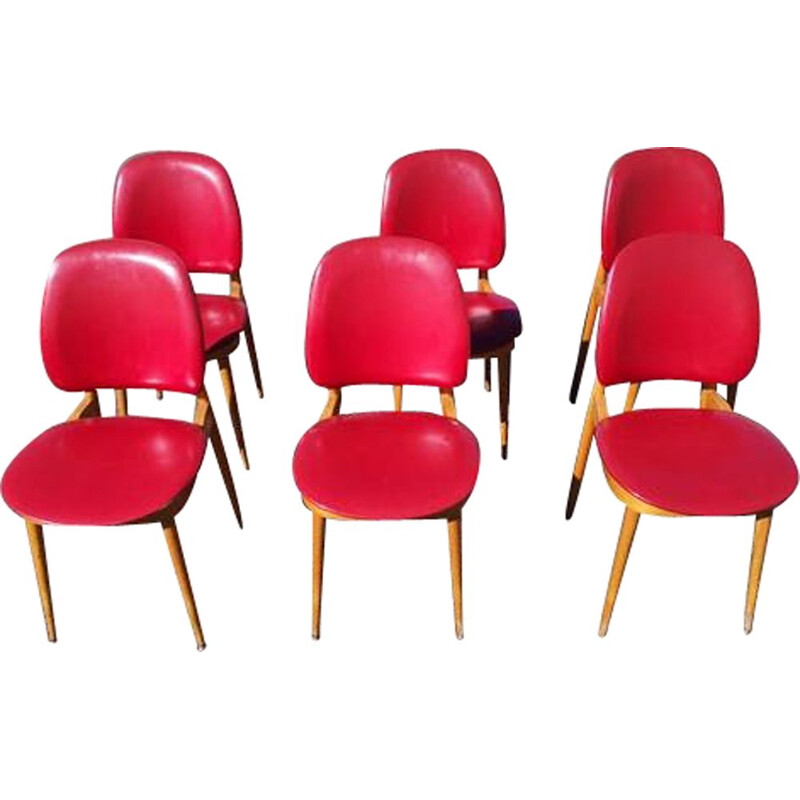 Ensemble de 6 chaises vintage Pégase par Pierre Guariche pour Baumann, 1960