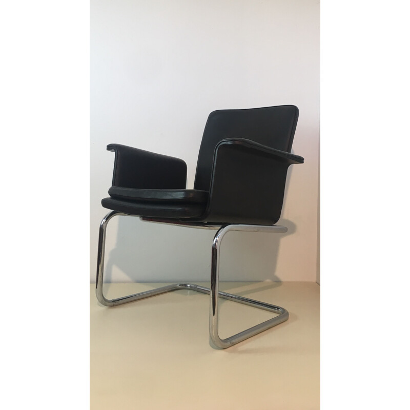 Vintage chair in black leather and chrome metal 1960