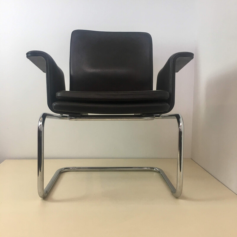 Vintage chair in black leather and chrome metal 1960