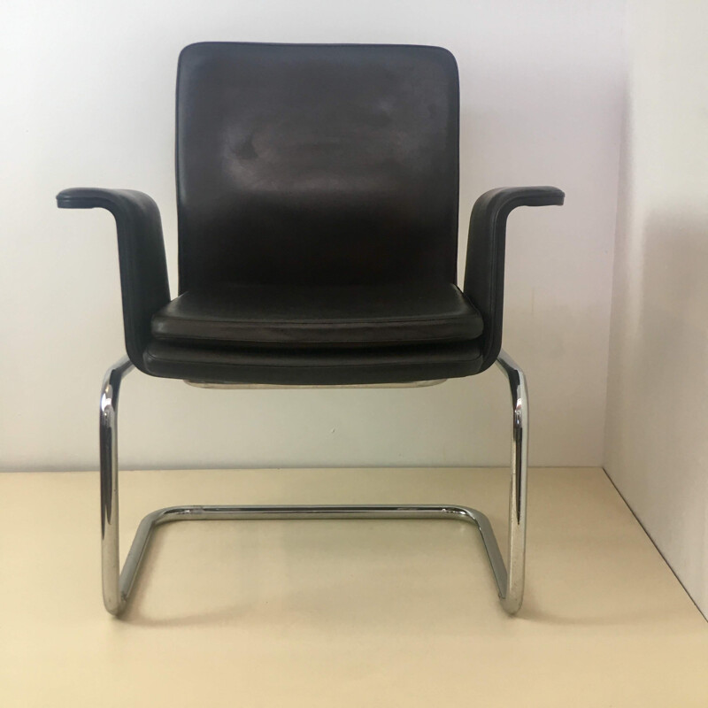 Vintage chair in black leather and chrome metal 1960