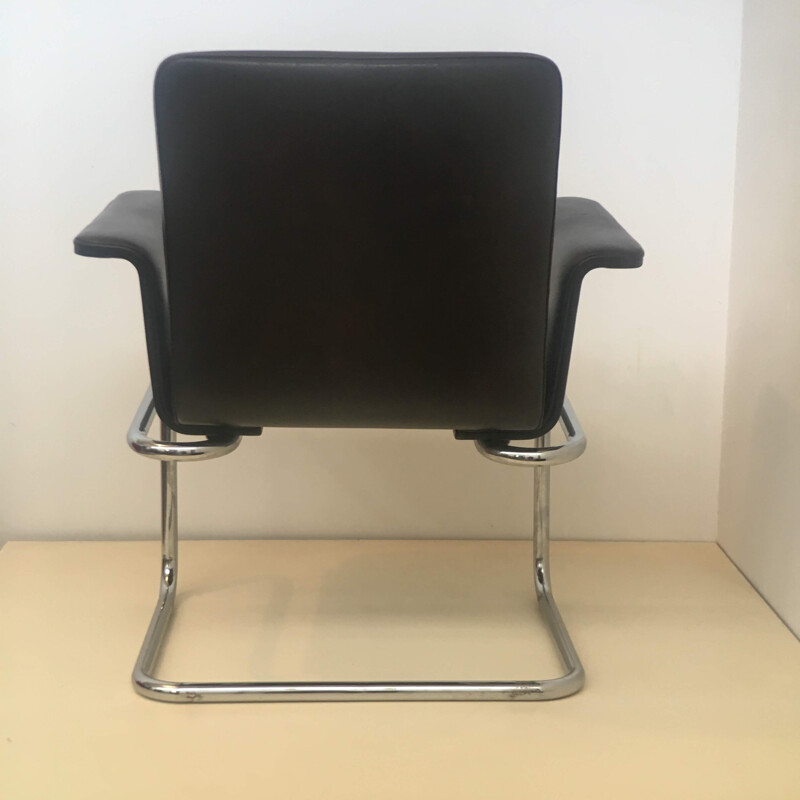 Vintage chair in black leather and chrome metal 1960