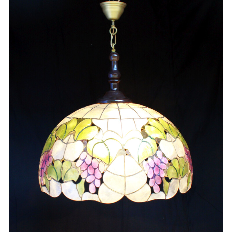 Vintage chandelier in Capiz mother-of-pearl and brass 1970