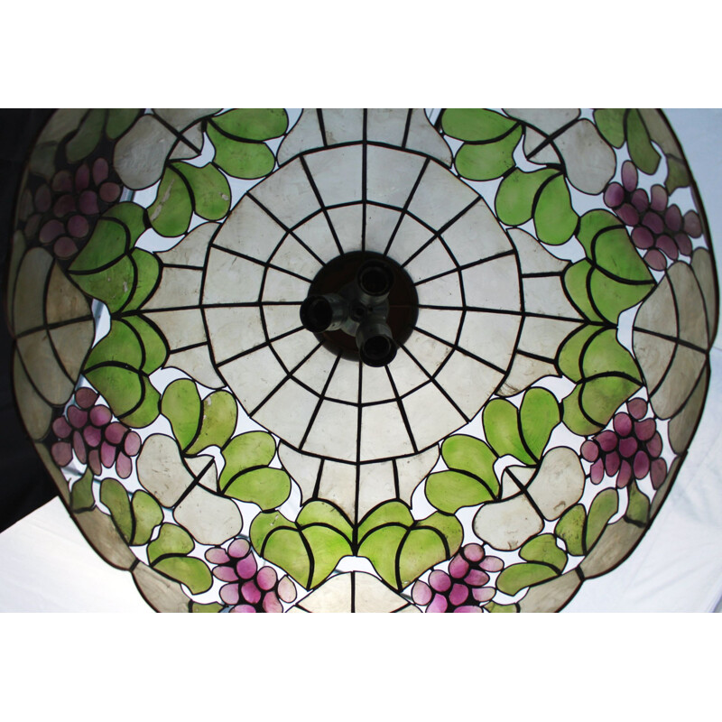 Vintage chandelier in Capiz mother-of-pearl and brass 1970